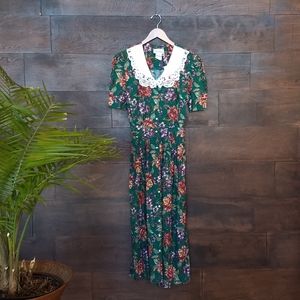 Vintage 70s/80s Green Floral Maxi Dress